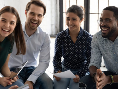 group of people chatting and laughing